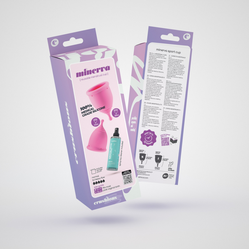 Minerva - Coupes menstruelles avec pochette et nettoyeur de jouets - S et L - Rose