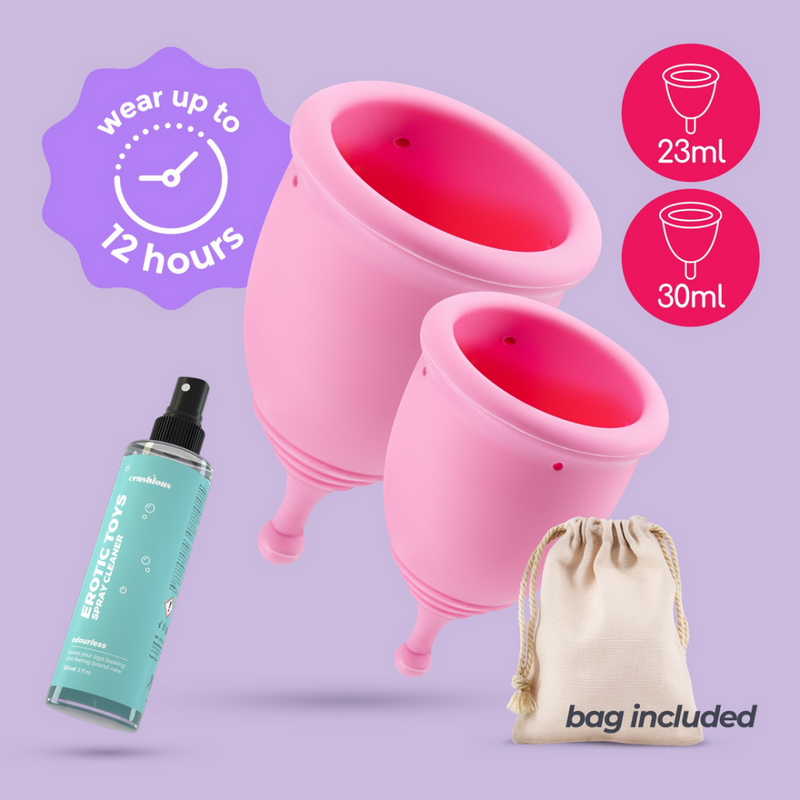 Minerva - Coupes menstruelles avec pochette et nettoyeur de jouets - S et L - Rose