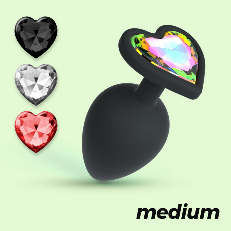 Cuore - Plug Anal avec Quatre Bijoux Interchangeables - Moyen - Noir