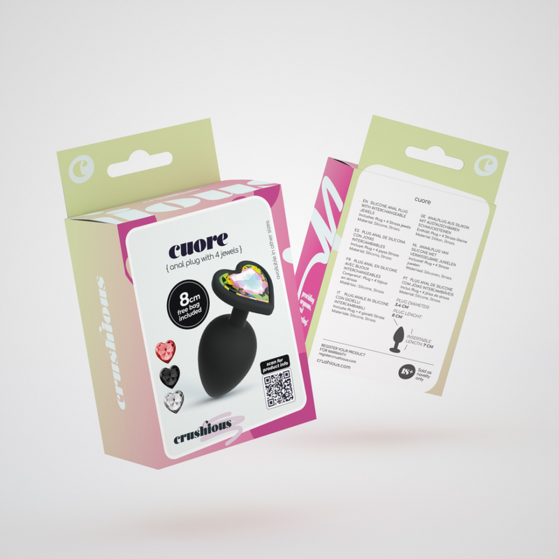 Cuore - Plug Anal avec Quatre Bijoux Interchangeables - Moyen - Noir
