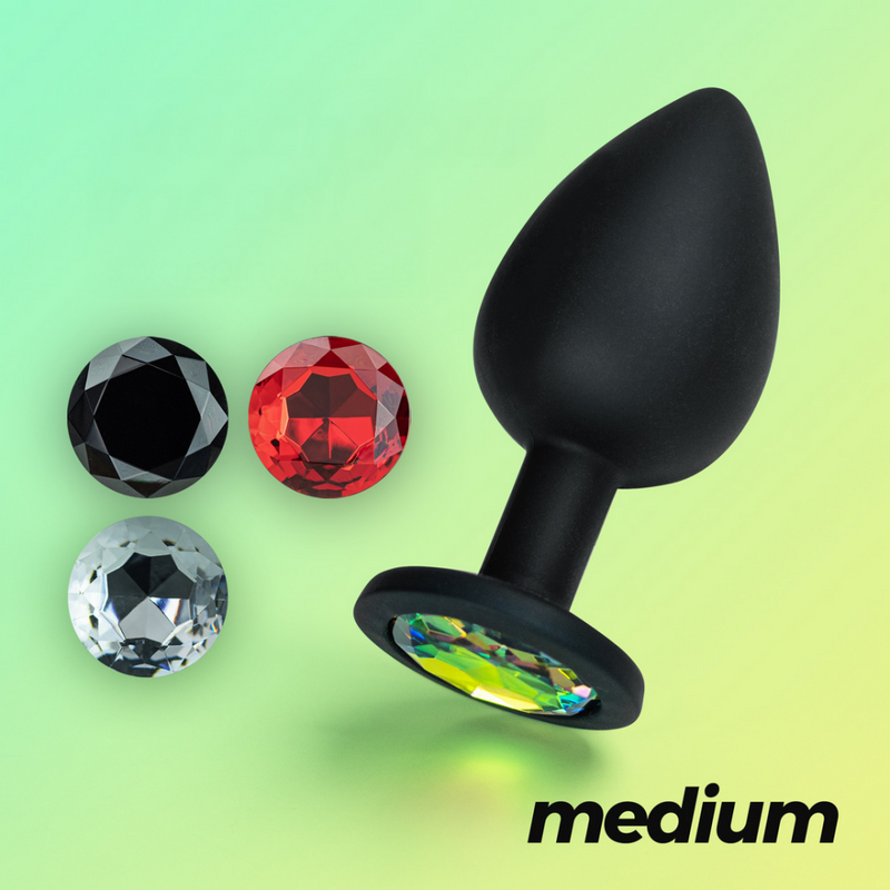 Camileo - Plug Anal avec Quatre Bijoux Interchangeables - Moyen - Noir