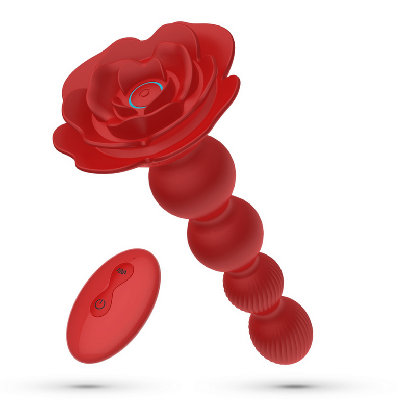 Rosaline - Plug Anal Rotatif en Forme de Rose avec Télécommande - Rouge