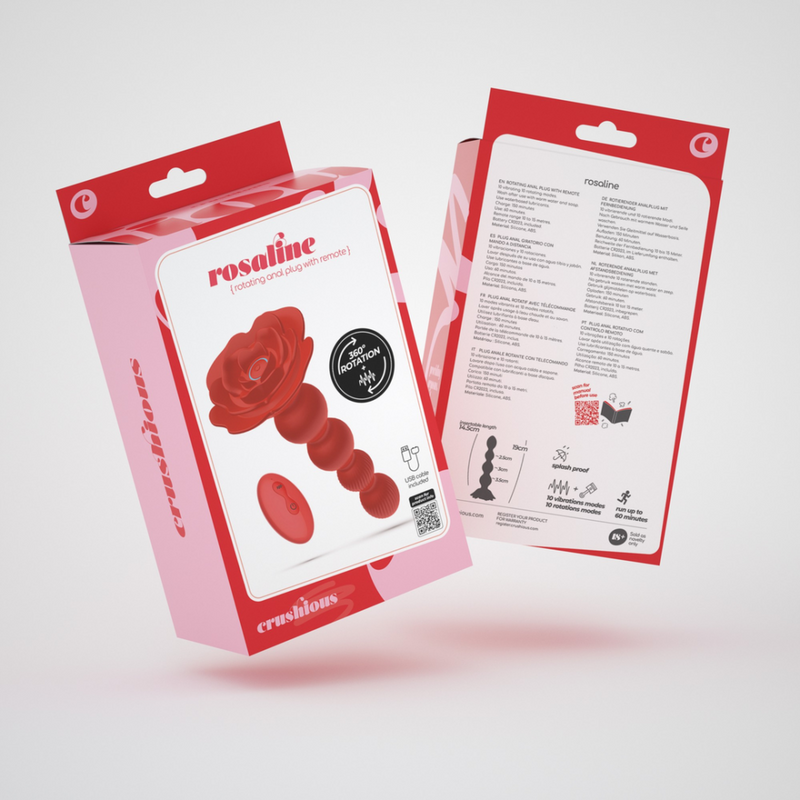 Rosaline - Plug Anal Rotatif en Forme de Rose avec Télécommande - Rouge