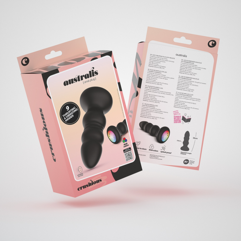 Australis - Plug Anal Vibrant et Pénétrant avec LED RGB et Télécommande - Noir