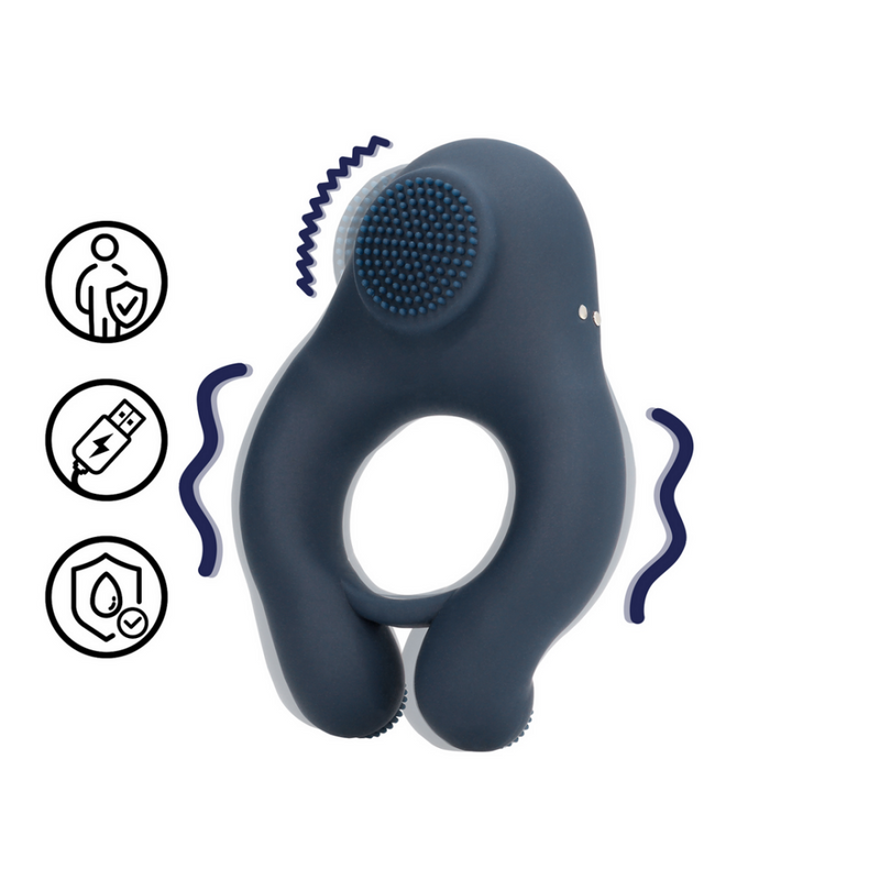 Cockring vibrant avec stimulation du clitoris - Bleu Indigo