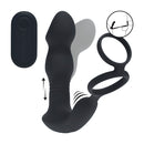 Stimulateur prostatique en silicone avec anneau péni, télécommande, vibrant et à poussée - Noir