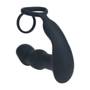 Stimulateur prostatique en silicone avec anneau péni, télécommande, vibrant et à poussée - Noir