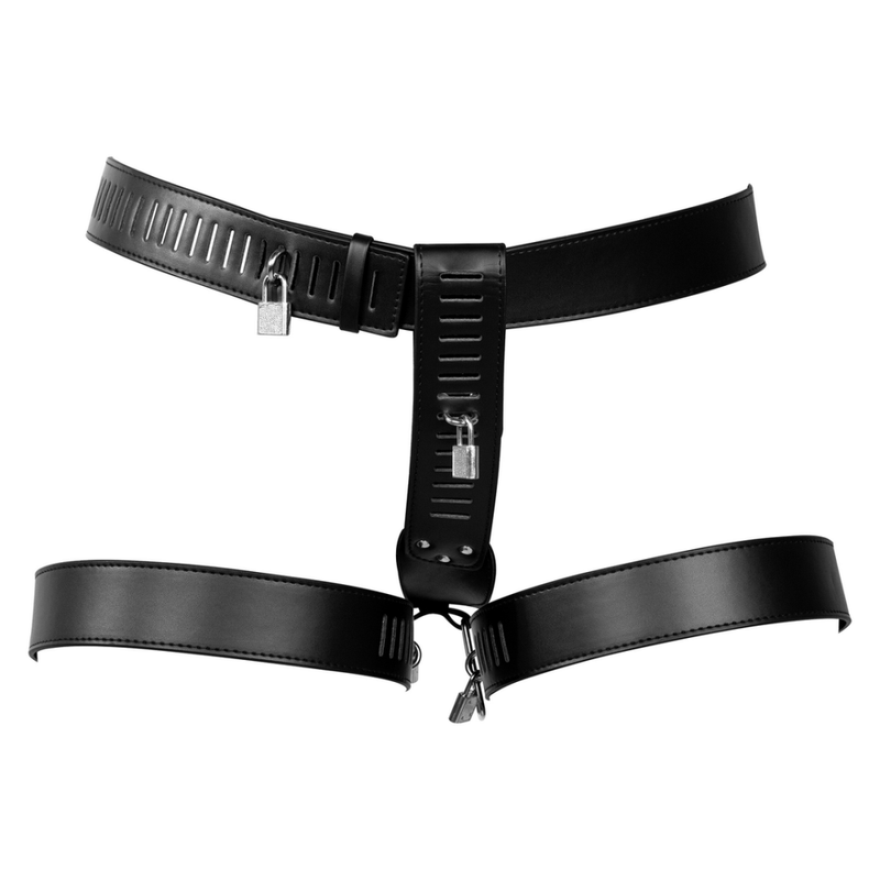 Ceinture de chasteté en cuir PU pour femme avec restraint pour les jambes - Noir