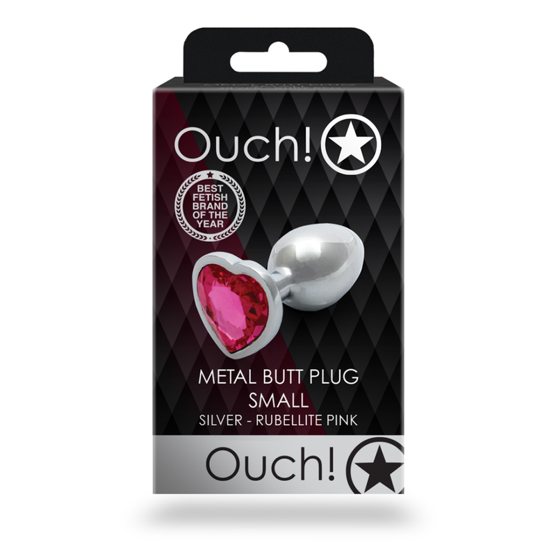 Plug anal en forme de cœur - Petit - Argent/Rubellite rose