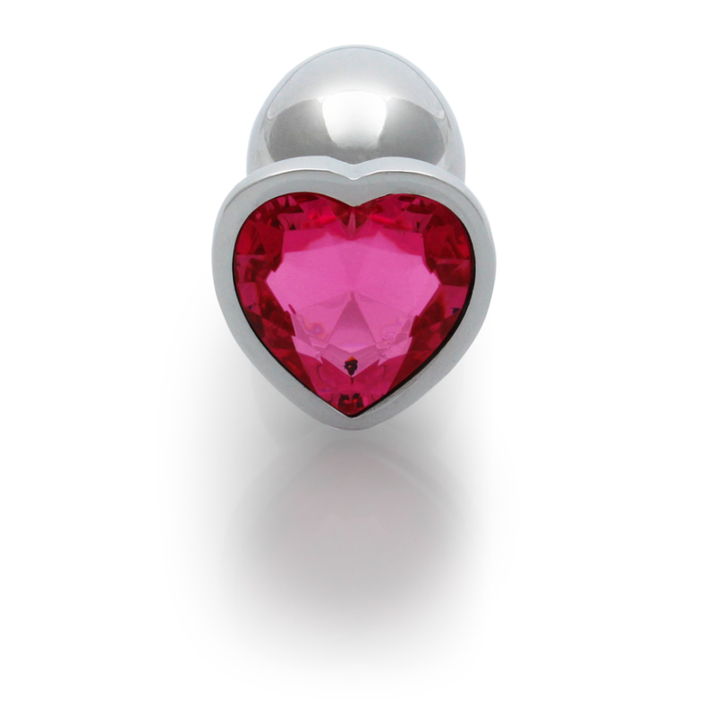 Plug anal en forme de cœur - Petit - Argent/Rubellite rose