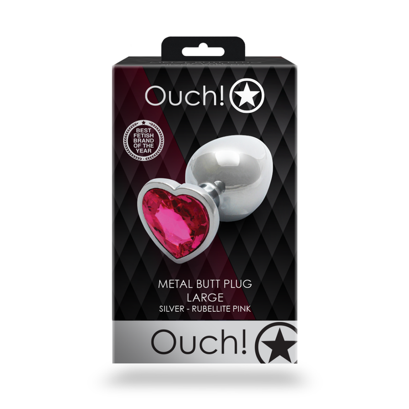 Plug anal en forme de cœur - Grand - Argent/Rouge rubellite