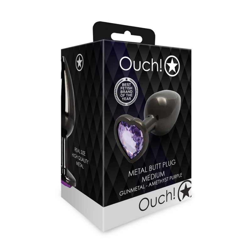 Heart Gem Butt Plug - Medium - Gunmetal/Amethyst Purple