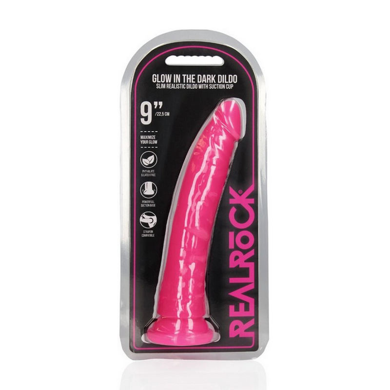 Dildo Slim Réaliste avec Ventouse - Brille dans le Noir - 9'' / 22,5 cm