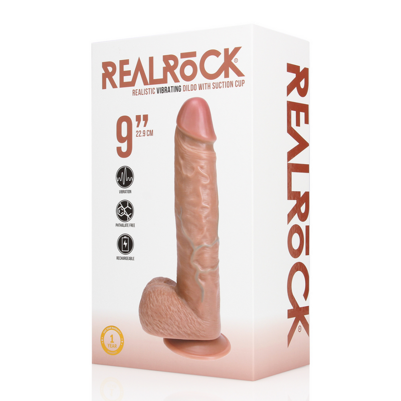 Vibrateur régulier droit avec testicules - 9 / 23 cm - Tan