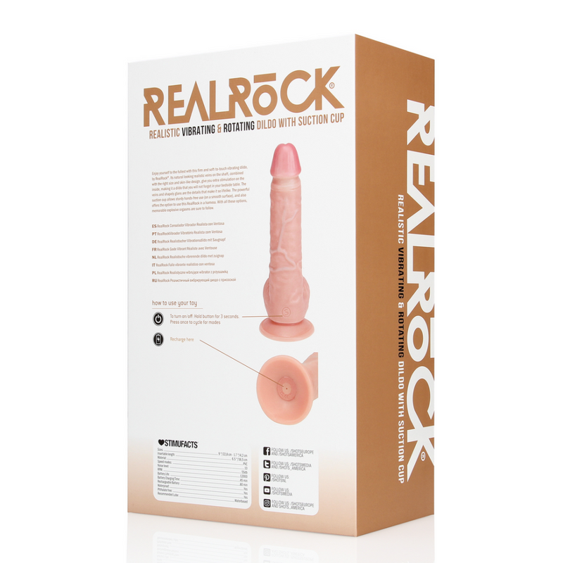 Vibromasseur et Cock Rotatif Droit avec Boules - 8 / 20,5 cm - Chair