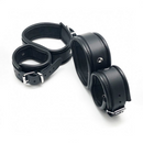Menottes de cheville et de main en cuir - Noir