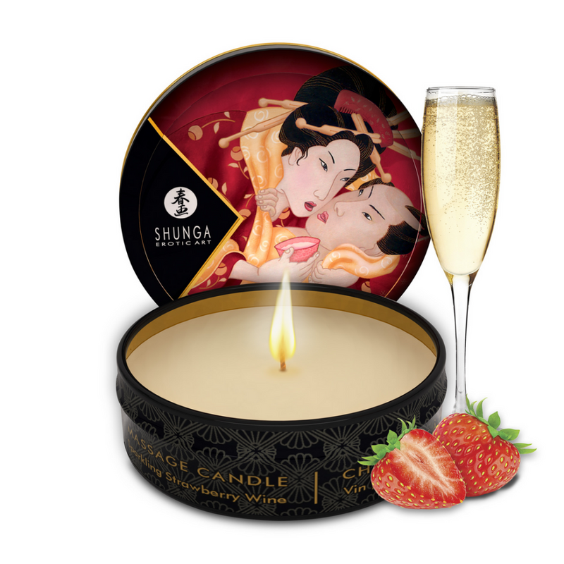 Mini Bougie de Massage - Vin Pétillant à la Fraise - 1 oz / 30 ml