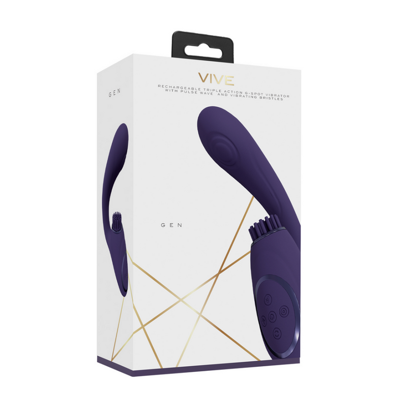 Gen - Vibrateur G-Spot Triple Moteur avec Onde Pulsée et Poils Vibrants - Violet