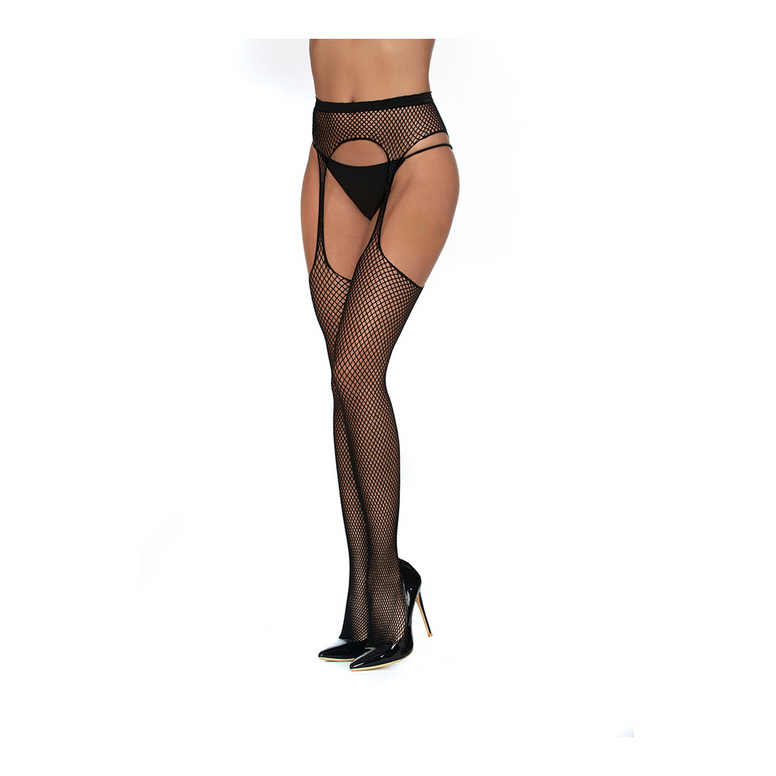 Fishnet Suspender Pantyhose - One Size - Black