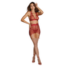 Ensemble de broderie florale délicate en trois pièces - XL - Rouge