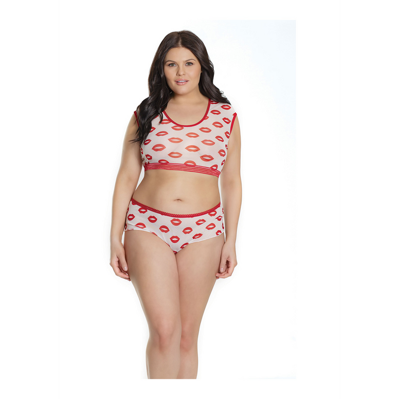 Crop Top and Shorts with Lip Print - Plus Size