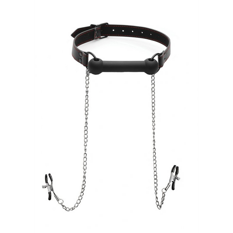 Silicone Bit Gag + Nipple Clamps