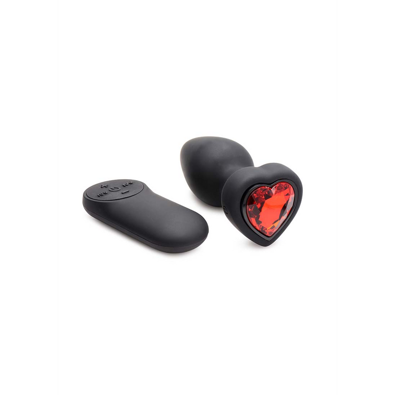 Silicone Vibrating Red Heart - Butt Plug with Remote Control - Small