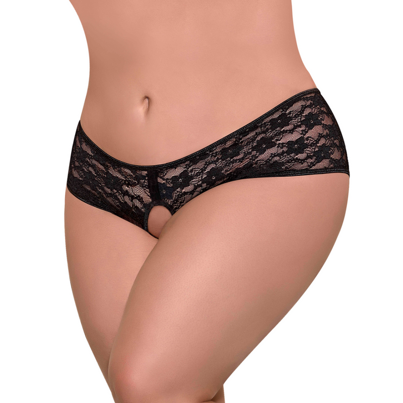 Lace Split Back Boy Short - 2X - Black