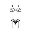 Ensemble de soutien-gorge, porte-jarretelles et string avec anneaux et sangles - S/M - Noir