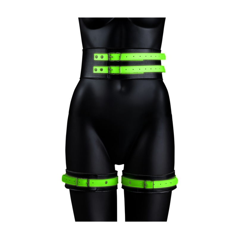 Thigh Cuffs with Belt and Handcuffs - Glow in the Dark - L/XL