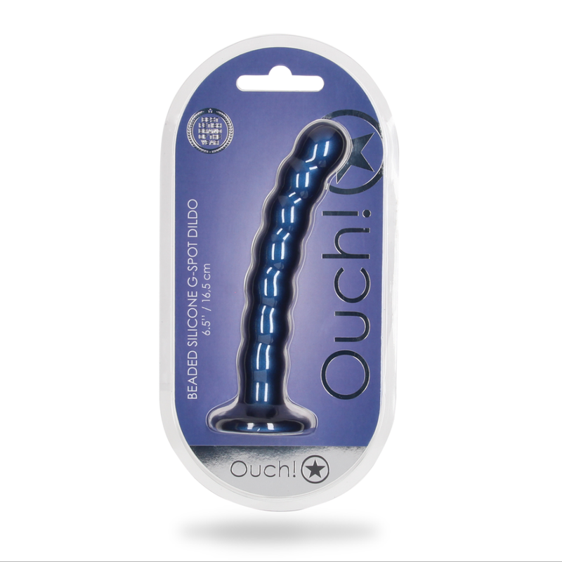 Beaded Silicone G-Spot Dildo - 6.5'' / 16,5 cm - Metallic Blue