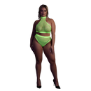 Col roulé et jupe taille haute - Grande taille - Vert fluo