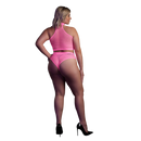 Col Montant et Jupe Taille Haute - Grande Taille - Rose Fluo