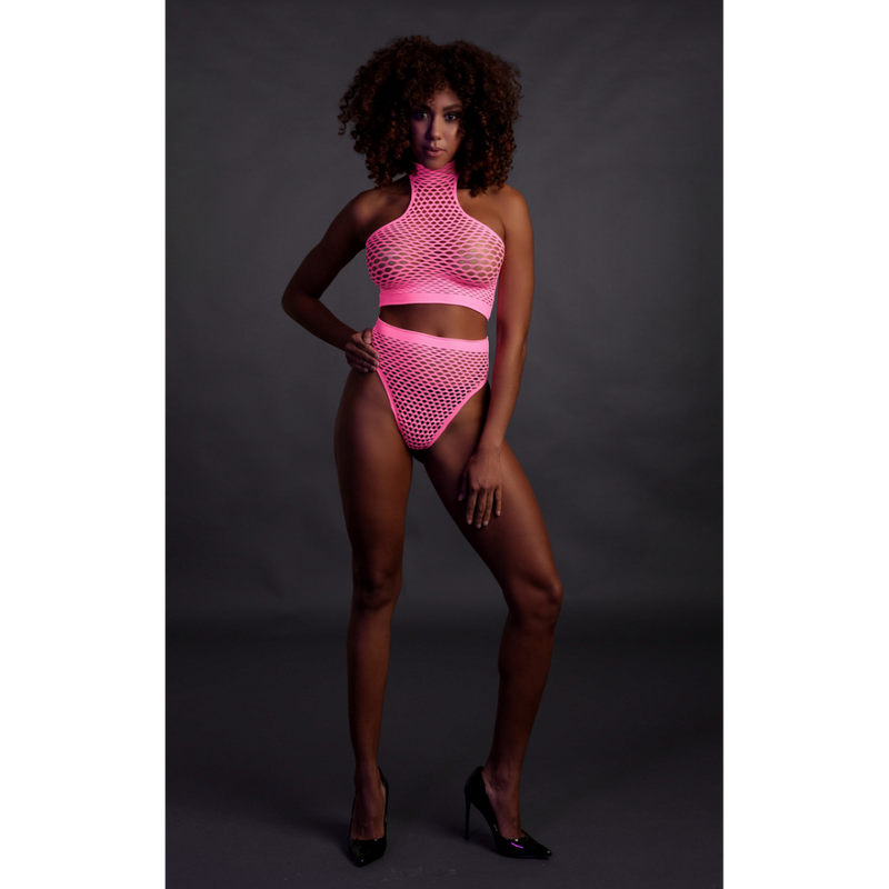 Turtle Neck and High Waist Slip - One Size - Neon Pink