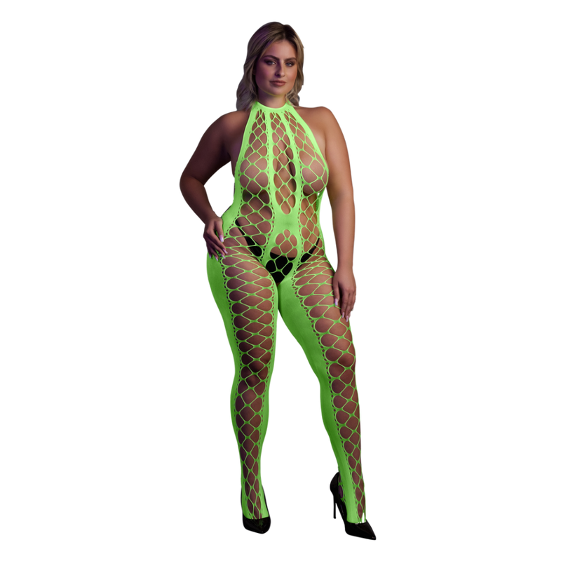 Bodystocking with Halterneck - Plus Size - Neon Green