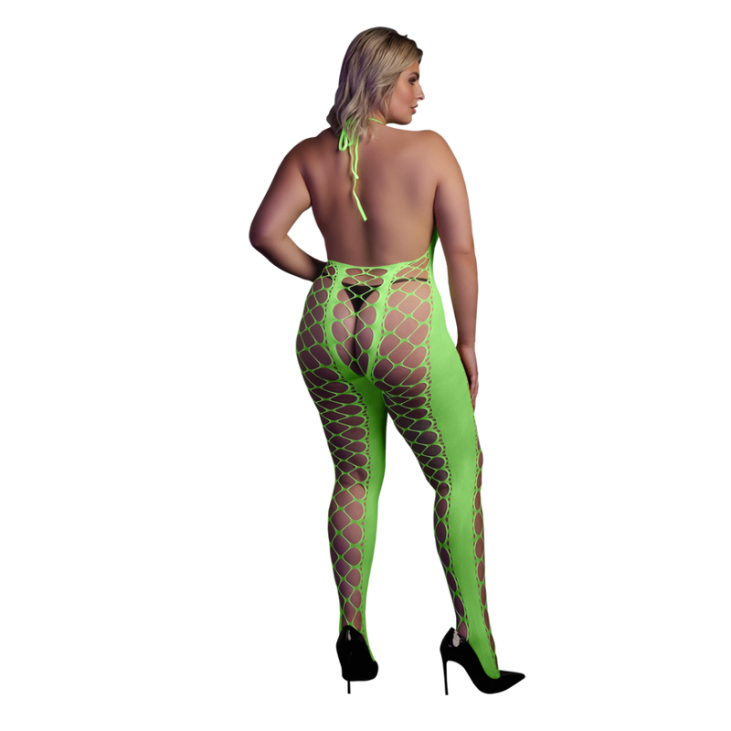 Bodystocking with Halterneck - Plus Size - Neon Green