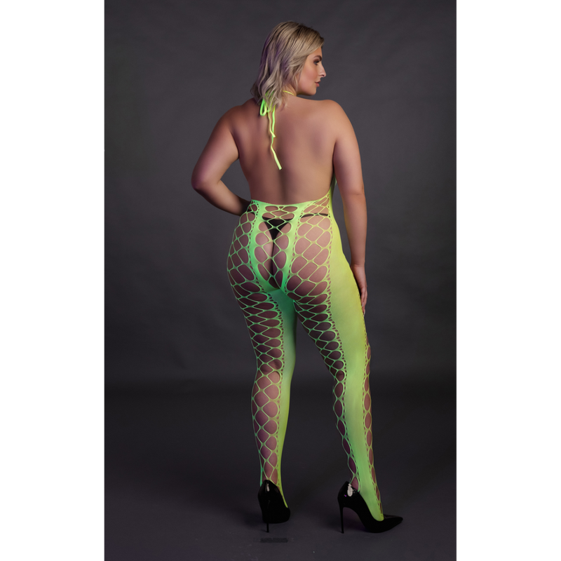 Bodystocking with Halterneck - Plus Size - Neon Green