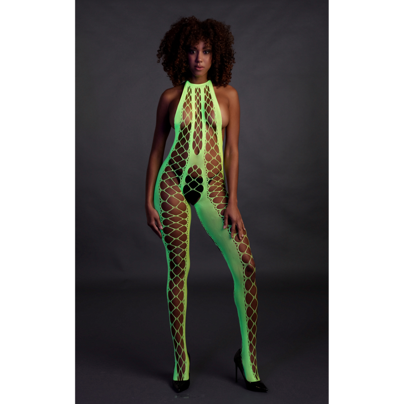 Bodystocking with Halterneck - One Size - Neon Green