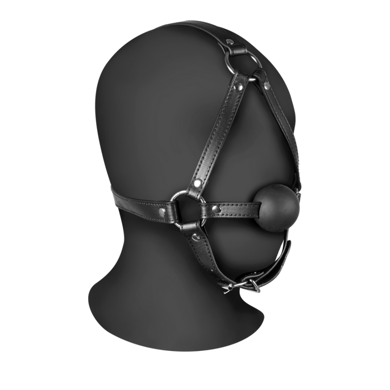 Head Harness with Solid Ball Gag - Black