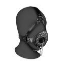 Harnais de tête avec gag à bouche ouverte et bouchon - Noir