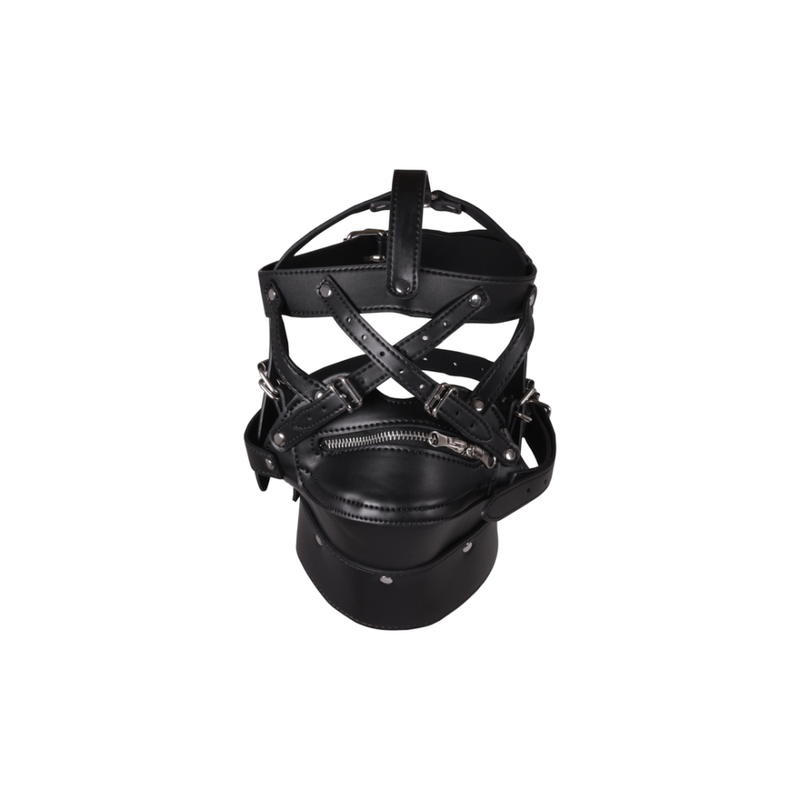 Head Harness with Zip-up Mouth and Lock - Black