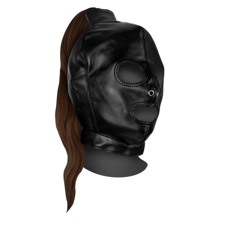 Mask with Brown Ponytail - Black