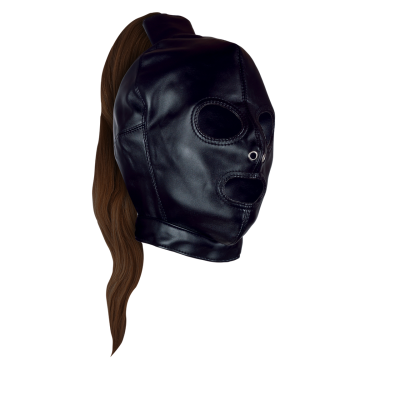 Mask with Brown Ponytail - Black