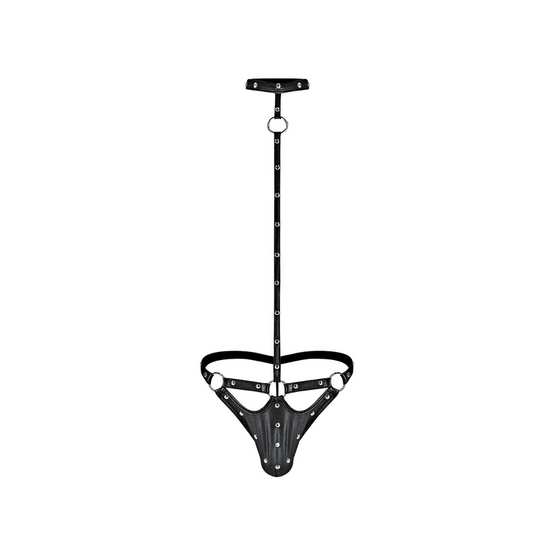 Tormentor - One Piece Choker G-String with Contour Peek-a-Boo Pouch - L/XL - Black