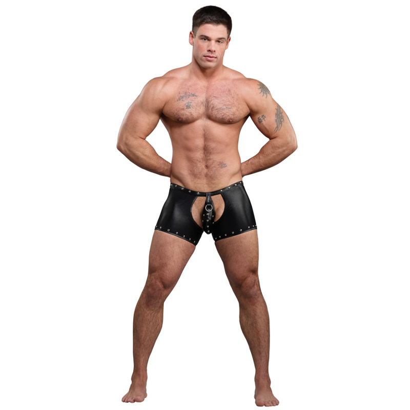 Poseidon - Shorts with Open Crotch and Back with Detachable Thong - L/XL - Black