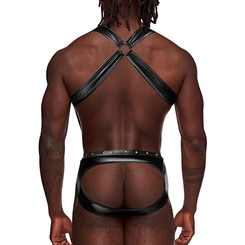 Uranus - Harness Style Open Back Jock Briefs with Suspender Straps - S/M - Black