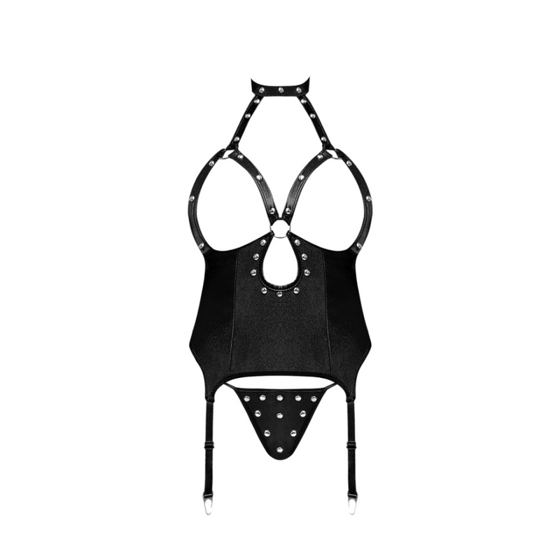 Mistress - Sexy Imitation Leather Corset and G-String with Studs - L/XL